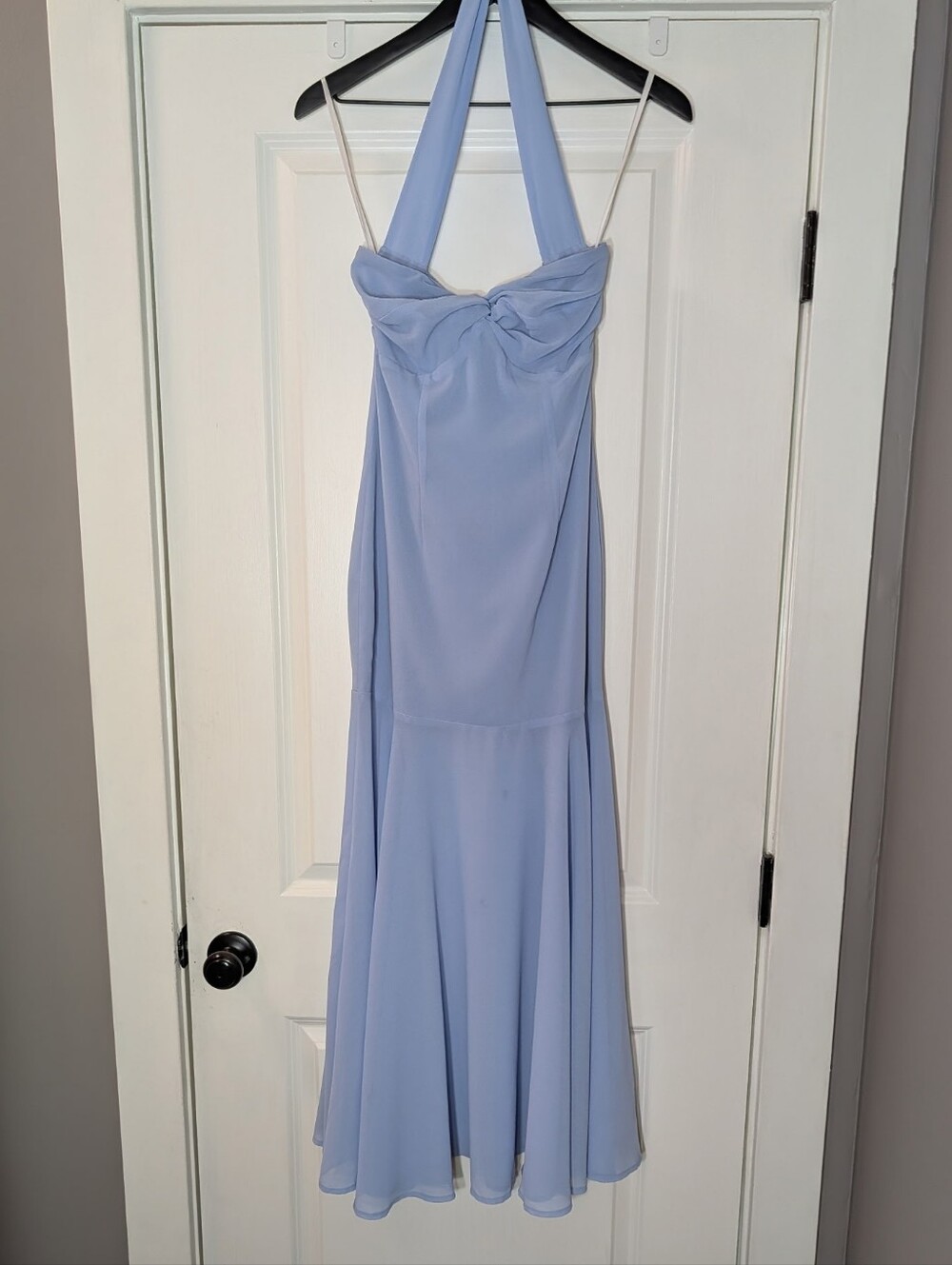 Strapless Light Blue Chiffon Maxi Dress with Neck Band - Picture 4 of 9